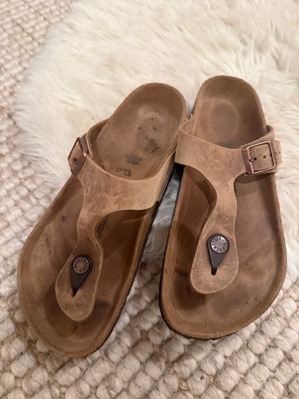 Birkenstock Tan Suede Thong Sandals with Buckle